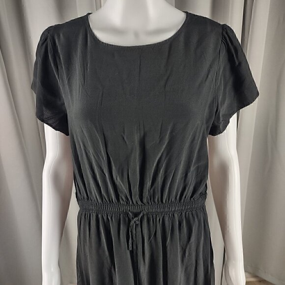 Loft Petites Women's A-line Black Short Sleeve, Lightweight Midi Dress Size LP - Picture 2 of 10